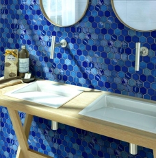 Mosaico azulejo de cerámica mosaico hexagonal azul brillante cocina pared baño MOS11K-SAN7_f