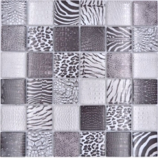Mosaico de vidrio mosaico azulejo cebra negro pared baño cocina MOS78-W28
