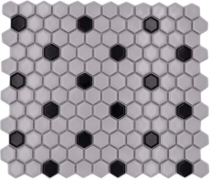 Mosaico de azulejos de cerámica mosaico hexagonal mezcla beige negro brillante cocina splashback baño MOS11A-03G01_f