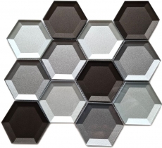 Azulejo de mosaico de vidrio mosaico combi hexagonal 3D look mezcla pared cocina baño MOS88-XB159_f