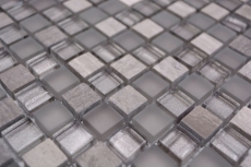 Azulejo de mosaico de vidrio piedra natural mosaico de piedra mezcla gris mate azulejo backsplash MOS92-590_f