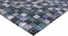 Mosaico azulejo vidrio piedra natural mosaico piedra acero mezcla azul gris cocina pared baño MOS92-670_f