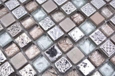 Mosaico azulejo vidrio piedra natural mosaico resina acero mezcla EP gris cocina baño pared MOS92-680_f