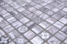 Azulejos de mosaico de vidrio mosaico retro madera gris cocina splashback baño MOS78-W09_f