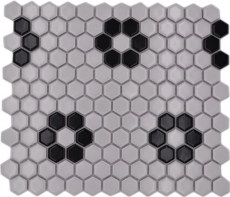 Muestra de mano mosaico azulejo cerámica mosaico hexagonal mezcla beige negro brillante azulejo backsplash baño cocina MOS11A-0113G_m