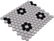 Muestra de mano mosaico azulejo cerámica mosaico hexagonal mezcla beige negro brillante azulejo backsplash baño cocina MOS11A-0113G_m