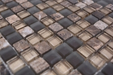 Muestra de mano mosaico azulejo vidrio piedra natural mosaico piedra mezcla marrón mate cocina splashback MOS92-580_m