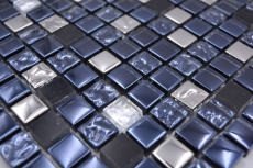 Muestra de mano mosaico azulejo vidrio piedra natural mosaico piedra EP mezcla negro plata cocina splashback MOS92-660_m