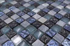 Muestra de mano mosaico azulejo vidrio piedra natural mosaico piedra acero mezcla azul gris cocina pared baño MOS92-670_m