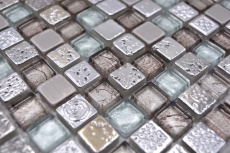 Muestra de mano mosaico azulejo vidrio piedra natural mosaico resina acero mezcla EP gris cocina baño pared MOS92-680_m