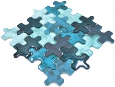 Muestra de mano mosaico azulejo vidrio mosaico combi rompecabezas mezcla azul turquesa cocina splashback baño MOS88-PT03_m