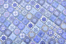 Muestra de mano mosaico azulejo vidrio mosaico combi retro biscuit azul azulejo backsplash baño MOS78-RB33_m