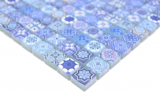 Muestra de mano mosaico azulejo vidrio mosaico combi retro biscuit azul azulejo backsplash baño MOS78-RB33_m