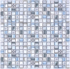 Muestra de mano mosaico azulejo vidrio mosaico combi retro madera gris azul claro azulejo espejo baño MOS78-W39_m