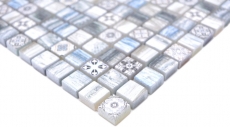 Muestra de mano mosaico azulejo vidrio mosaico combi retro madera gris azul claro azulejo espejo baño MOS78-W39_m