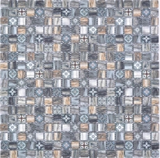 Muestra de mano mosaico azulejo de vidrio mosaico combi retro madera marrón oscuro pared baño cocina MOS78-W99_m