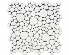 Muestra de mano mosaico azulejo cerámica mosaico guijarro uni blanco mate cocina baño MOS12-0111_m