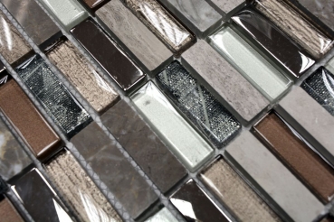 Rectángulo azulejos de mosaico de vidrio varillas de mosaico de color marrón claro gris plata piedra natural mármol azulejo backsplash pared de la cocina - MOS87-SM68_f | 10 esteras de mosaico