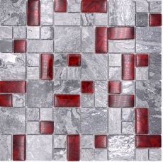 Piedra natural de mosaico de vidrio gris con rojo brillante piso de la pared cocina cuarto de baño ducha - MOS88-0409