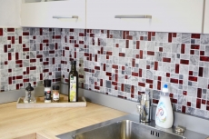 Piedra natural de mosaico de vidrio gris con rojo brillante piso de la pared cocina cuarto de baño ducha - MOS88-0409