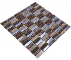 Mosaico de vidrio de piedra natural marrón brillante pared cocina baño ducha - MOS87-SM138