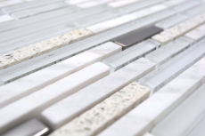 Mosaico de vidrio de piedra natural compuesto/piedra blanca brillante pared cocina baño ducha - MOS86-SV62
