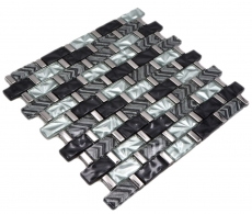 Azulejo de mosaico de vidrio gris negro plata brillante pared cocina baño ducha - MOS83-MW10