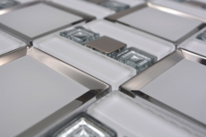 Mosaico de vidrio mosaico azulejo blanco plata brillante pared cocina baño ducha MOS88-SQ98