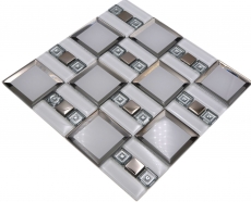 Mosaico de vidrio mosaico azulejo blanco plata brillante pared cocina baño ducha MOS88-SQ98