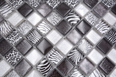 Mosaico de vidrio mosaico azulejo negro brillante cebra pared cocina baño ducha MOS68-WL24_f