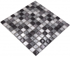 Mosaico de vidrio mosaico azulejo negro brillante cebra pared cocina baño ducha MOS68-WL24_f