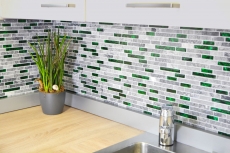 Mosaico de vidrio de piedra natural gris con verde brillante pared cocina baño ducha - MOS87-0405_f