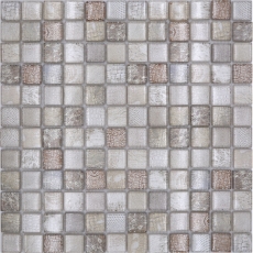 Muestra de mano mosaico de vidrio mosaico azulejo beige brillante cocodrilo estructura pared cocina baño ducha MOS68-WL34_m