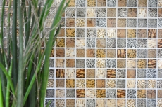 Muestra de mano mosaico de vidrio mosaico azulejo marrón claro brillante safari pared cocina baño ducha MOS68-WL54_m