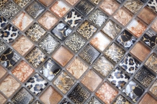 Muestra de mano mosaico de vidrio mosaico azulejo marrón brillante leopardo pared cocina baño ducha MOS68-WL64_m