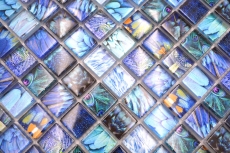 Muestra de mano mosaico de vidrio mosaico azulejo azul brillante Pájaro pared cocina baño ducha MOS68-WL74_m