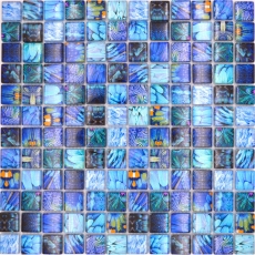 Muestra de mano mosaico de vidrio mosaico azulejo azul brillante Pájaro pared cocina baño ducha MOS68-WL74_m