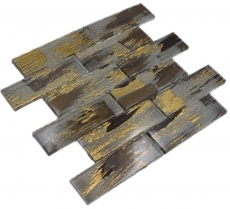 Muestra de mano mosaico de vidrio mosaico azulejo negro con oro brillante pared cocina baño ducha MOS88-SW01_m