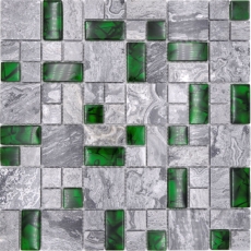 Muestra de mano piedra natural mosaico de vidrio gris con verde brillante pared suelo cocina baño ducha - MOS88-0405_m