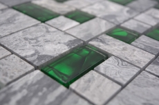 Muestra de mano piedra natural mosaico de vidrio gris con verde brillante pared suelo cocina baño ducha - MOS88-0405_m