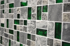 Muestra de mano piedra natural mosaico de vidrio gris con verde brillante pared suelo cocina baño ducha - MOS88-0405_m