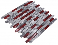 Muestra de mano piedra natural mosaico de vidrio gris con rojo brillante pared cocina baño ducha - MOS87-0409_m