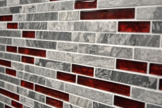 Muestra de mano piedra natural mosaico de vidrio gris con rojo brillante pared cocina baño ducha - MOS87-0409_m