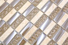 Muestra de mano piedra natural mosaico de vidrio beige brillante pared cocina baño ducha - MOS87-SM128_m