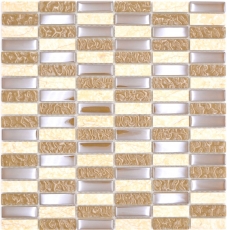 Muestra de mano piedra natural mosaico de vidrio beige brillante pared cocina baño ducha - MOS87-SM128_m