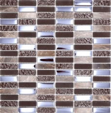 Mano patrón de piedra natural de mosaico de vidrio marrón brillante pared cocina baño ducha - MOS87-SM138_m