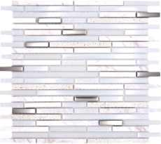 Muestra de la mano de piedra natural de mosaico de vidrio compuesto / piedra blanca brillante pared cocina cuarto de baño ducha - MOS86-SV62_m