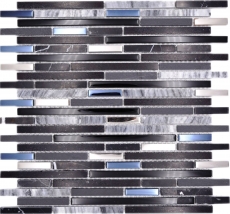 Muestra de la mano compuesto de mosaico de vidrio de piedra natural / piedra negro brillante pared cocina baño ducha - MOS86-SV73_m