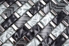 Mano patrón de vidrio mosaico de azulejos de mosaico gris negro plata brillante pared cocina baño ducha - MOS83-MW10_m