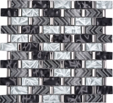 Mano patrón de vidrio mosaico de azulejos de mosaico gris negro plata brillante pared cocina baño ducha - MOS83-MW10_m